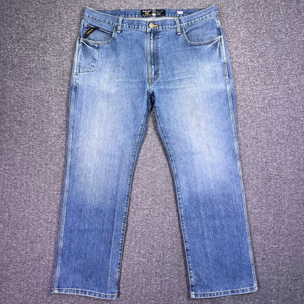 Ariat Rebar M4 Jeans Mens 41x31 Light Wash Cowboy Relaxed Bootcut Workwear Denim